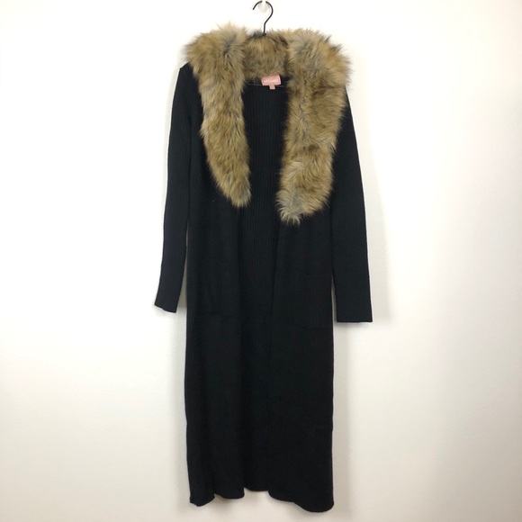 lombardi faux fur long cardigan